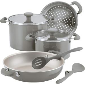 imageRachael Ray Get Cooking Stackable Nonstick Pots and Pans Cookware Set 8 Piece RedGray