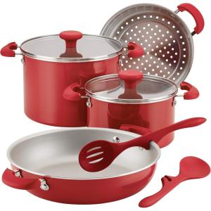 imageRachael Ray Get Cooking Stackable Nonstick Pots and Pans Cookware Set 8 Piece RedRed