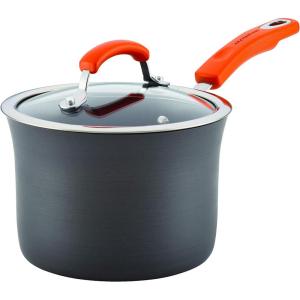 imageRachael Ray HardAnodized Nonstick Oval Pasta Pot  Stockpot with Lid and Pour Spout 8Quart Gray with Orange HandlesGray with Orange Handles