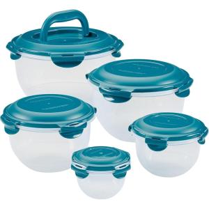 imageRachael Ray LeakProof Nestable Container Food Storage Bin Set 10Piece Clear with Gray LidsClear with Teal Lids