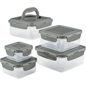 imageRachael Ray LeakProof Nestable Container Food Storage Bin Set 10Piece Clear with Gray LidsGray Lid