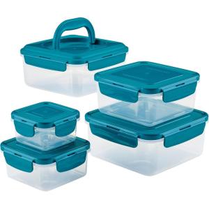 imageRachael Ray LeakProof Nestable Container Food Storage Bin Set 10Piece Clear with Gray LidsTeal Lid