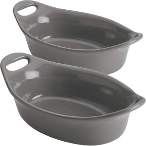 imageRachael Ray Solid Glaze Ceramics Au Gratin Bakeware  Baker Set Oval  2 Piece Light BlueGray