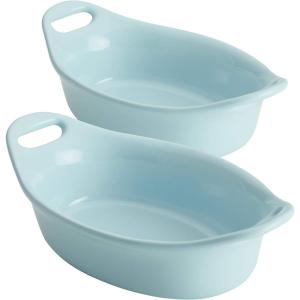 imageRachael Ray Solid Glaze Ceramics Au Gratin Bakeware  Baker Set Oval  2 Piece Light BlueLight Blue