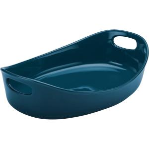 imageRachael Ray Stoneware Bubble and Brown Oval Baker 45Quart Light Sea Salt GrayMarine Blue