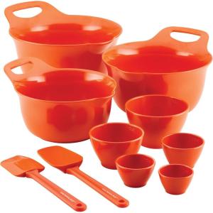 imageRachael Ray Tools and Gadgets Nesting  Stackable Mixing Bowl Set with Pour Spouts and Handle  2 and 3 Quarts Red and GrayOrange