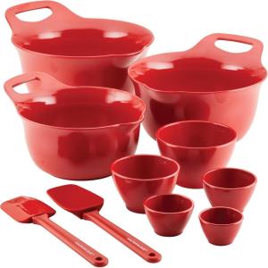 imageRachael Ray Tools and Gadgets Nesting  Stackable Mixing Bowl Set with Pour Spouts and Handle  2 and 3 Quarts Red and GrayRed