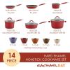 imageRachael Ray Cucina Nonstick Cookware Pots and Pans with Glass Lids and Nesting Measuring Cups 14 Piece  Cranberry Red