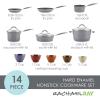 imageRachael Ray Cucina Nonstick Cookware Pots and Pans with Glass Lids and Nesting Measuring Cups 14 Piece  Sea Salt Gray