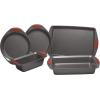 imageRachael Ray Nonstick Bakeware with Grips includes Nonstick Bread Pan Baking Pan Cake Pans and Cookie Sheet  Baking Sheet  5 Piece Gray with Red Grips