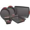 imageRachael Ray Nonstick Bakeware with Grips includes Nonstick Bread Pan Baking Pan Cake Pans and Cookie Sheet  Baking Sheet  5 Piece Gray with Red Grips