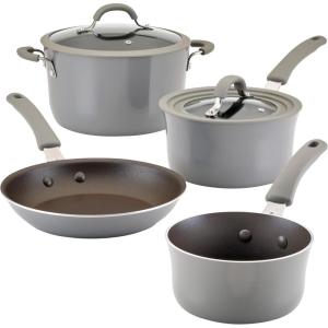 imageRachael Ray Cook  Create Nonstick Cookware Pots and Pans Set with Universal Lid 6 Piece  Gray