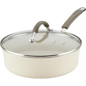 imageRachael Ray Cucina Ceramic Nonstick Frying PanSkillet Dishwasher Safe 14 Inch Open Fry Pan  Marine BlueAlmond