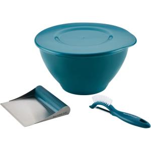 imageRachael Ray Tools and Gadgets Kitchen Prep Garbage Bowl with Lid Bench Scrape Veggie Peeler 4 Piece Food Prep Set  Marine BlueMarine Blue