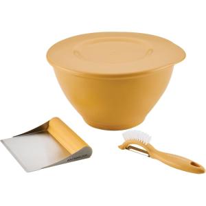 imageRachael Ray Tools and Gadgets Kitchen Prep Garbage Bowl with Lid Bench Scrape Veggie Peeler 4 Piece Food Prep Set  Marine BlueTurmeric
