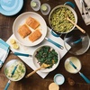 image:imageRachael Ray Cucina Ceramic Nonstick Pots and Pans Set with Saucepans Frying Pans Stockpot Lids and Pan Protectors 10 Piece Non Stick Cookware Set Dishwasher Safe  Turmeric YellowMarine Blue