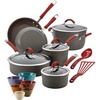 image:image18Piece HardAnodized Nonstick Cookware and Prep Bowl Set Red Handles