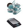 image:imageRachael Ray 16344 12Piece Aluminum Cookware Set Agave Blue with Rachael Ray Nonstick Bakeware Cookie Pan Set 3Piece Gray with Agave Blue Silicone Grips