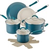 image:imageRachael Ray Cucina Ceramic Nonstick Pots and Pans Set with Saucepans Frying Pans Stockpot Lids and Pan Protectors 10 Piece Non Stick Cookware Set Dishwasher Safe  Turmeric YellowMarine Blue