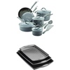 image:imageRachael Ray Cucina Hard Porcelain Enamel Nonstick Cookware Set 12Piece Sea Salt Gray with Rachael Ray Nonstick Bakeware Cookie Pan Set 3Piece Gray with Sea Salt Gray Silicone Grips