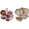 image:imageRachael Ray Cucina Nonstick Cookware Pots and Pans Set 12 Piece Cranberry Red amp Cucina Bakeware Set Includes Nonstick Bread Baking Cookie Sheet and Cake Pans 5 PieceCranberry Red