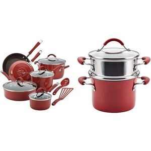 image:imageRachael Ray Cucina Nonstick Cookware Pots and Pans Set 12 Piece Cranberry Red amp Cucina Nonstick Sauce PotSaucepot with Steamer Insert and Lid 3 Quart Cranberry Red