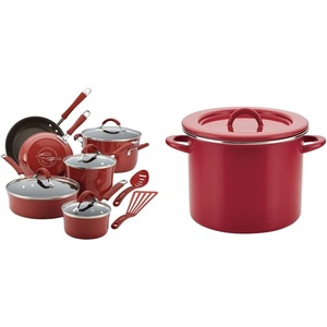image:imageRachael Ray Cucina Nonstick Cookware Set 12 Piece Cranberry Red  Rachael Ray Create Delicious Stock Pot 12 Quart Red