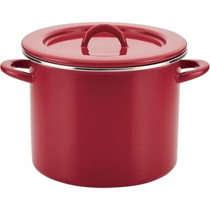 image:imageRachael Ray EnamelonSteel Induction Stockpot with Lid 12Quart AlmondRed Shimmer