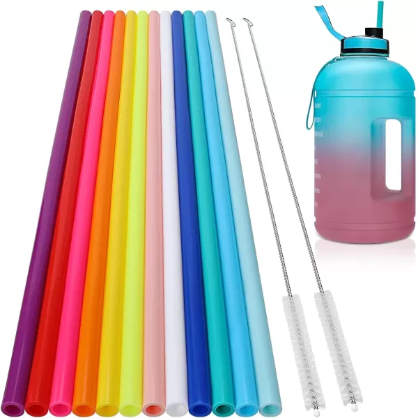 image12 Pack Extra Long 145 inch Reusable Silicone Straws for Stanley 40 oz Tumbler 1 Gallon 128 75 64 OZ Tumbler Large Water Bottle Wine Bottle  Flexible Drinking Straws with 2 Cleaning BrushesBright colors