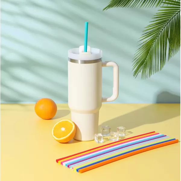 image12 Pack Extra Long 145 inch Reusable Silicone Straws for Stanley 40 oz Tumbler 1 Gallon 128 75 64 OZ Tumbler Large Water Bottle Wine Bottle  Flexible Drinking Straws with 2 Cleaning BrushesBright colors