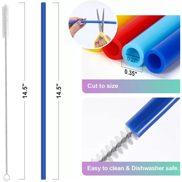 image12 Pack Extra Long 145 inch Reusable Silicone Straws for Stanley 40 oz Tumbler 1 Gallon 128 75 64 OZ Tumbler Large Water Bottle Wine Bottle  Flexible Drinking Straws with 2 Cleaning BrushesBright colors