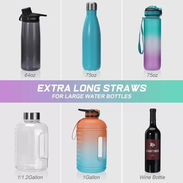 image12 Pack Extra Long 145 inch Reusable Silicone Straws for Stanley 40 oz Tumbler 1 Gallon 128 75 64 OZ Tumbler Large Water Bottle Wine Bottle  Flexible Drinking Straws with 2 Cleaning BrushesBright colors