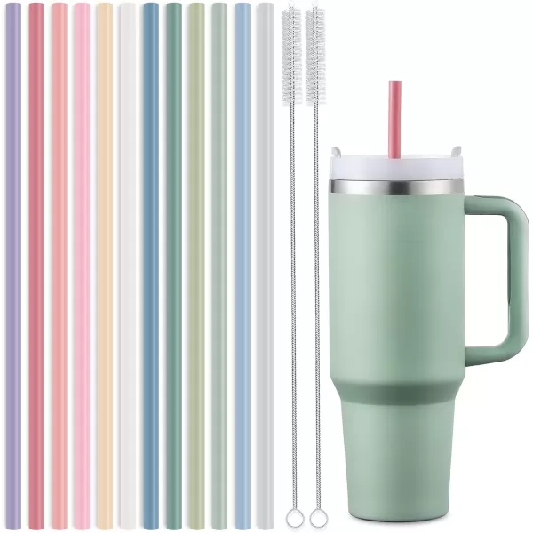 image12 Pack Extra Long 145 inch Reusable Silicone Straws for Stanley 40 oz Tumbler 1 Gallon 128 75 64 OZ Tumbler Large Water Bottle Wine Bottle  Flexible Drinking Straws with 2 Cleaning BrushesLight colors