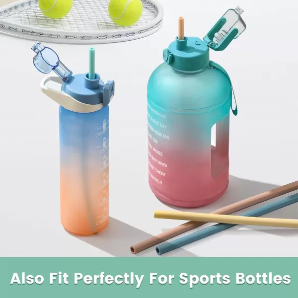 image12 Pack Extra Long 145 inch Reusable Silicone Straws for Stanley 40 oz Tumbler 1 Gallon 128 75 64 OZ Tumbler Large Water Bottle Wine Bottle  Flexible Drinking Straws with 2 Cleaning BrushesLight colors