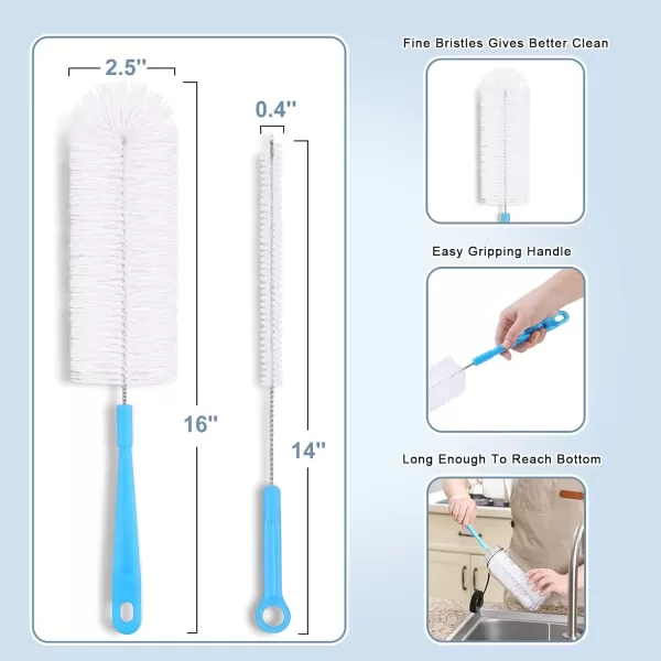 image16quot Bottle Brush Cleaner for Water Bottle  Long Handle Bottle Brush for Cleaning Narrow Neck Sport BottlesBeer Bottle and Jugs Set of 2Blue