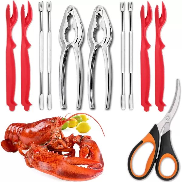 image4Person Seafood Tools Set includes 2 Crab Crackers 4 Lobster Shellers 4 Crab Leg ForksPicks and 1 Seafood Scissors  Nut Cracker Set