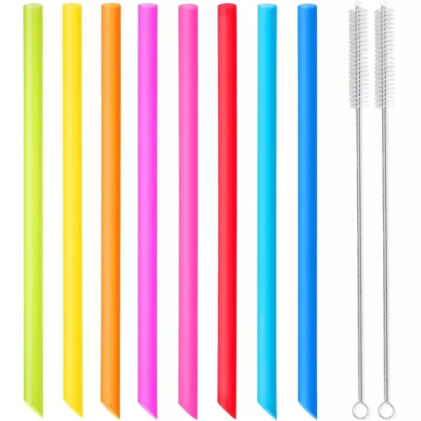 imageAngled Tips 12 Pcs Wide Reusable Bubble Tea Straws with 4 Brushes  Multi Colors Jumbo Smoothie Straws BPA FREE Plastic Straws for Bubble Tea Tapioca Pearls Milkshakes8 Colors