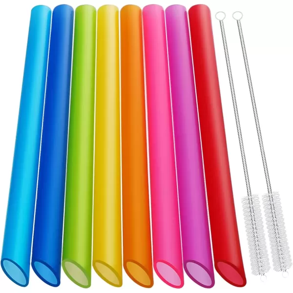 imageAngled Tips 12 Pcs Wide Reusable Bubble Tea Straws with 4 Brushes  Multi Colors Jumbo Smoothie Straws BPA FREE Plastic Straws for Bubble Tea Tapioca Pearls Milkshakes8 Colors