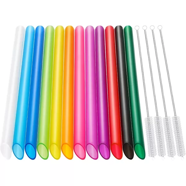 imageAngled Tips 12 Pcs Wide Reusable Bubble Tea Straws with 4 Brushes  Multi Colors Jumbo Smoothie Straws BPA FREE Plastic Straws for Bubble Tea Tapioca Pearls Milkshakes12 Colors
