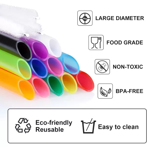 imageAngled Tips 12 Pcs Wide Reusable Bubble Tea Straws with 4 Brushes  Multi Colors Jumbo Smoothie Straws BPA FREE Plastic Straws for Bubble Tea Tapioca Pearls Milkshakes12 Colors