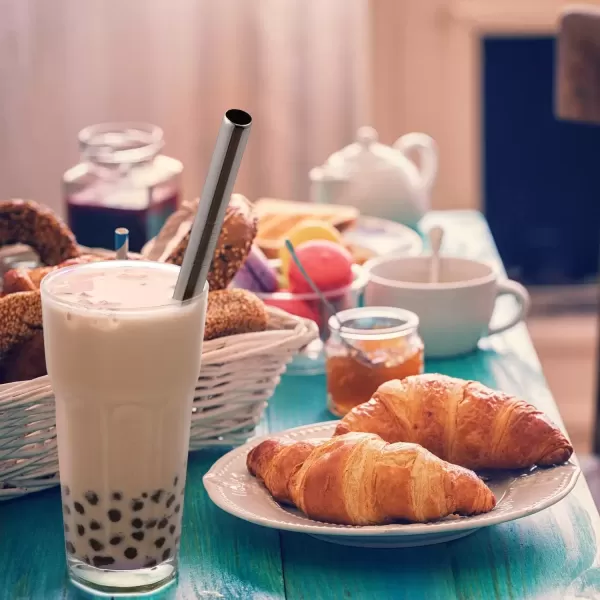 imageAngled Tips 2 Pcs Jumbo Reusable Bubble Tea Straws ampamp Smoothie Straws 05quot Wide Stainless Steel Straws Metal Straws for Bubble TeaTapioca Pearl MilkshakesSmoothies  1 Cleaning Brush ampamp 1 CaseSilver