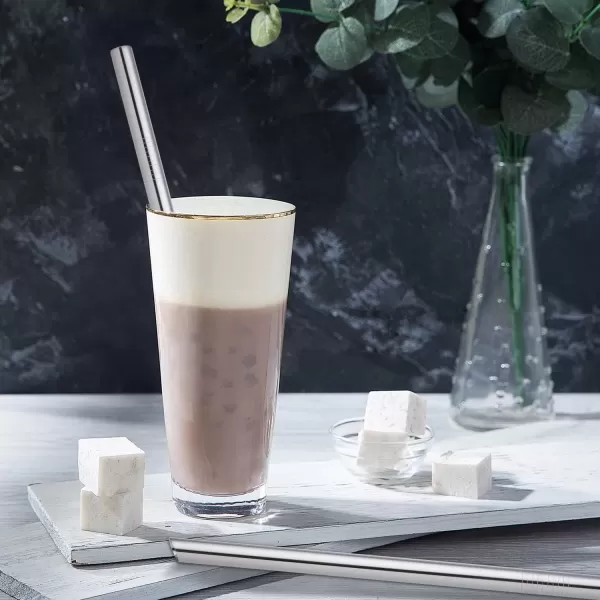 imageAngled Tips 2 Pcs Jumbo Reusable Bubble Tea Straws ampamp Smoothie Straws 05quot Wide Stainless Steel Straws Metal Straws for Bubble TeaTapioca Pearl MilkshakesSmoothies  1 Cleaning Brush ampamp 1 CaseSilver