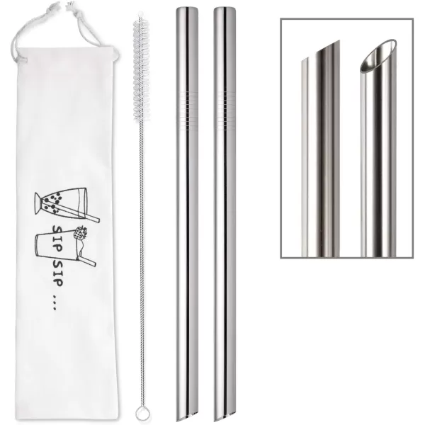 imageAngled Tips 2 Pcs Jumbo Reusable Bubble Tea Straws ampamp Smoothie Straws 05quot Wide Stainless Steel Straws Metal Straws for Bubble TeaTapioca Pearl MilkshakesSmoothies  1 Cleaning Brush ampamp 1 CaseSilver