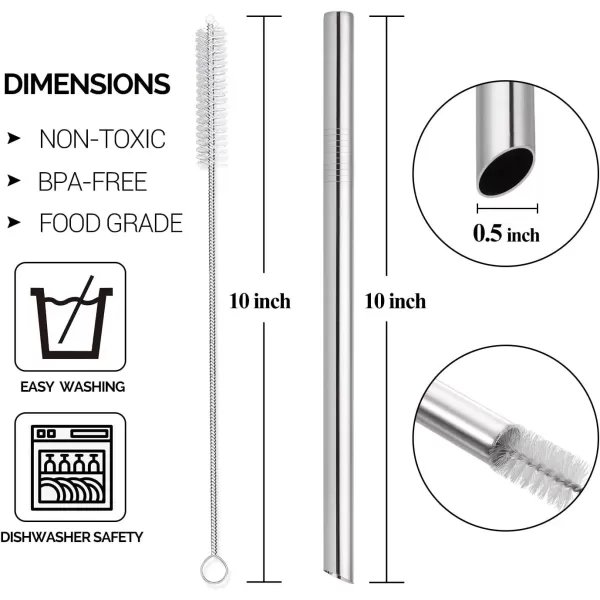 imageAngled Tips 5 Pcs 10quot Reusable Bubble Tea Straws ampamp Smoothie Straws 05quot Wide Stainless Steel Straws Metal Straws for Bubble TeaTapioca Pearl Milkshakes Jumbo Drinks  2 Cleaning Brushes
