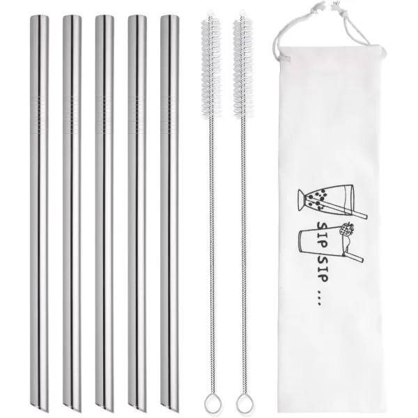 imageAngled Tips 5 Pcs 10quot Reusable Bubble Tea Straws ampamp Smoothie Straws 05quot Wide Stainless Steel Straws Metal Straws for Bubble TeaTapioca Pearl Milkshakes Jumbo Drinks  2 Cleaning Brushes