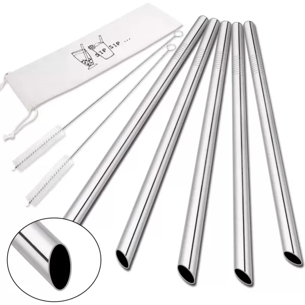 imageAngled Tips 5 Pcs 10quot Reusable Bubble Tea Straws ampamp Smoothie Straws 05quot Wide Stainless Steel Straws Metal Straws for Bubble TeaTapioca Pearl Milkshakes Jumbo Drinks  2 Cleaning Brushes