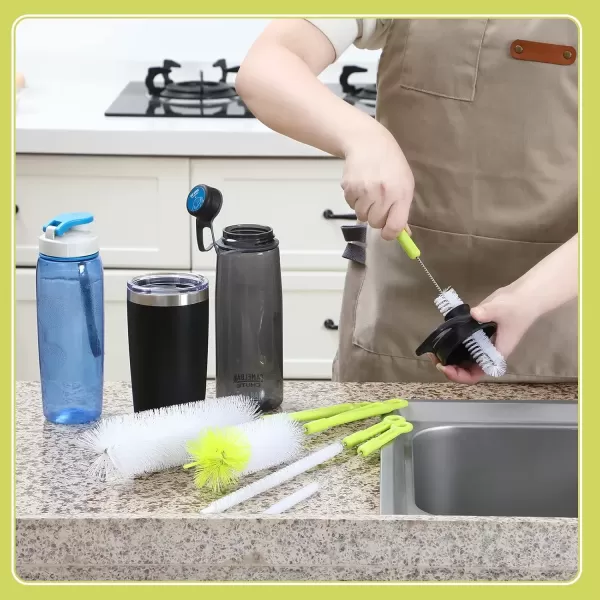 imageBottle Cleaning Brush Set  Long Handle Bottle Cleaner for Washing Narrow Neck Beer Bottles Sports Water Bottles with Straw Brush Kettle SpoutLid Cleaner BrushesGreen