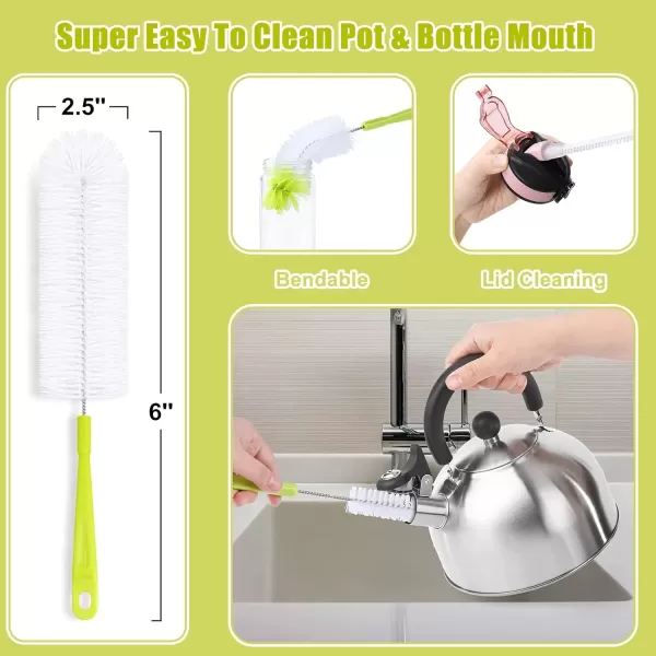 imageBottle Cleaning Brush Set  Long Handle Bottle Cleaner for Washing Narrow Neck Beer Bottles Sports Water Bottles with Straw Brush Kettle SpoutLid Cleaner BrushesGreen