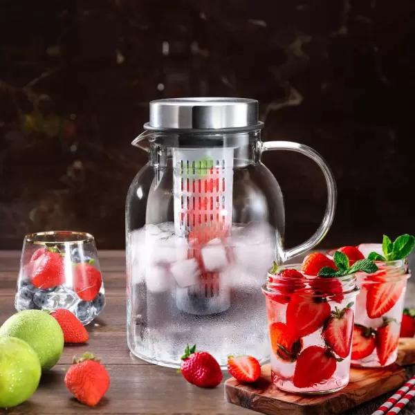 imageGlass Fruit Infuser Water Pitcher with Removable Lid High Heat Resistance Infusion Pitcher for HotCold Water FlavorInfused Beverage ampamp Iced Tea  2 Qt