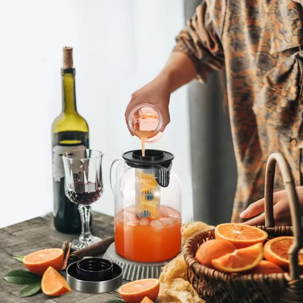 imageGlass Fruit Infuser Water Pitcher with Removable Lid High Heat Resistance Infusion Pitcher for HotCold Water FlavorInfused Beverage ampamp Iced Tea  2 Qt